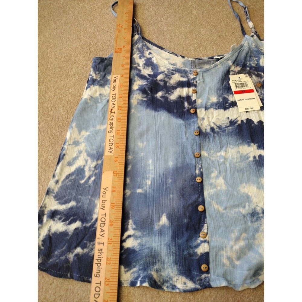 Hippie Tank Top Woman XS Light Blue Tie Dye Crinkle Spaghetti Strap Beach Travel - Picture 3 of 7